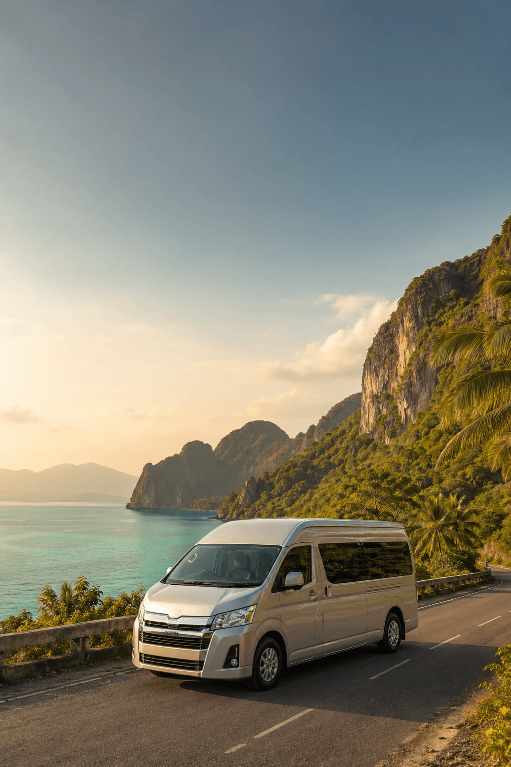 Premium private van on a scenic Palawan coastal road