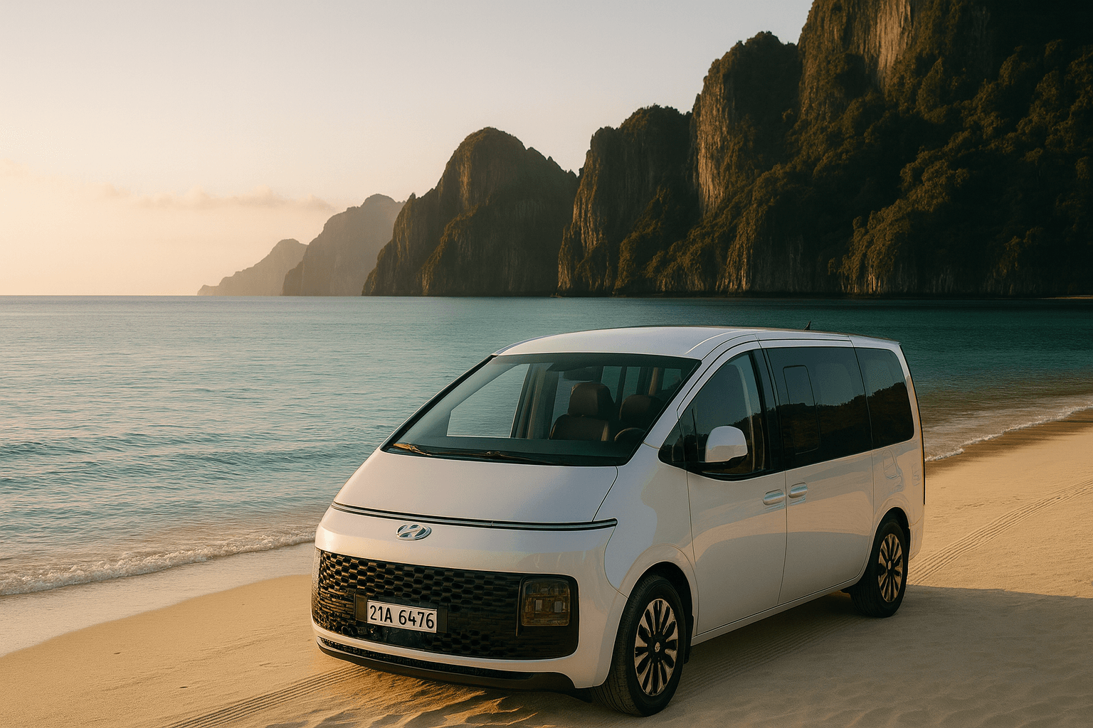 Luxury van with driver Palawan - premium transportation service rental airport transfer book van Puerto Princesa scenic beach landscape